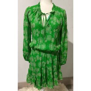Karina Grimaldi green white print long sleeve mini dress S